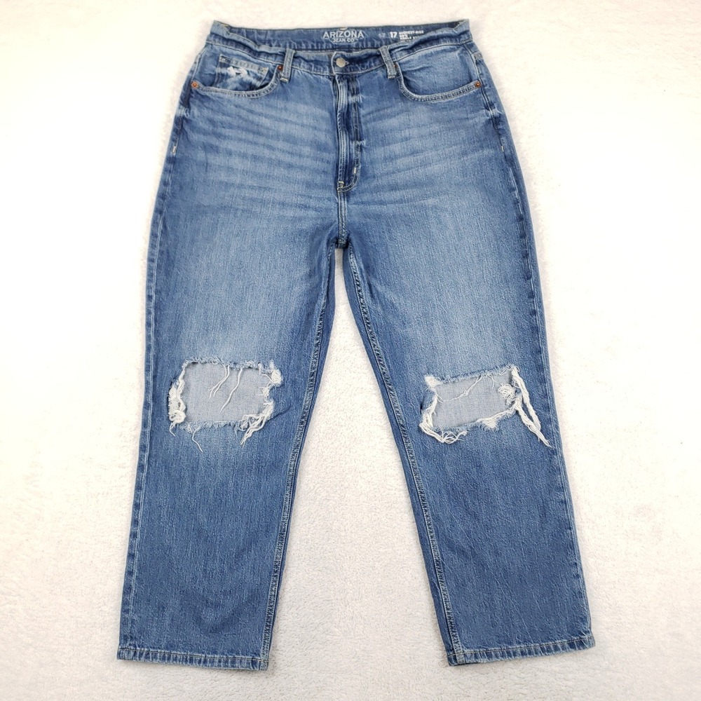 Arizona Jean‎ Co Highest-Rise 90s Ankle Straight Distressed Jeans Blue Size 17